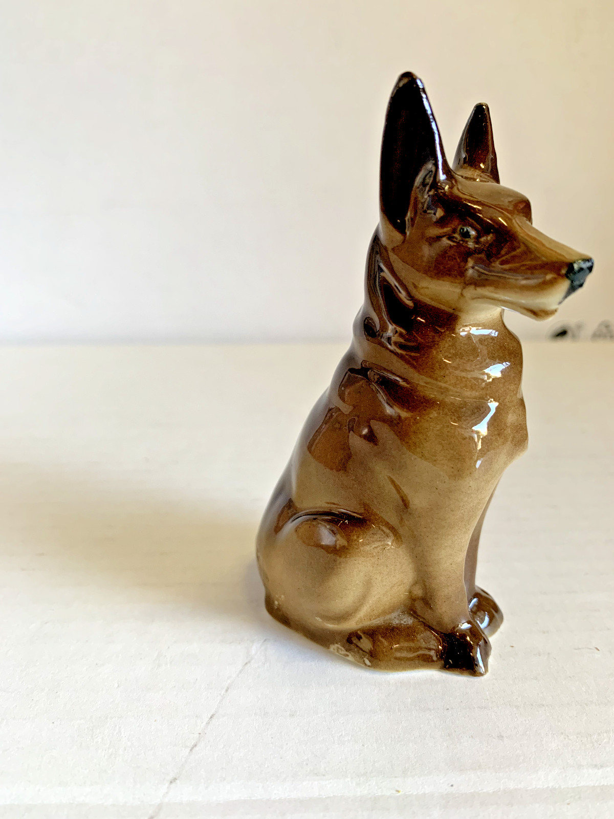 Vintage German Shepard Glazed Porcelain Dog Figurine - 4"