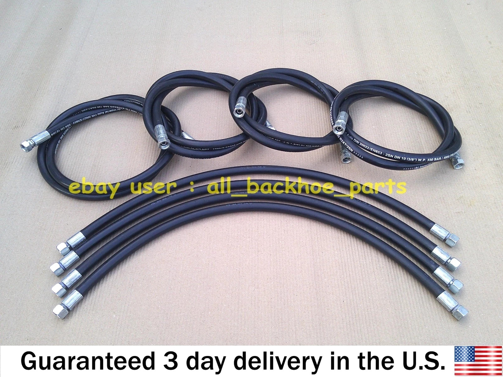 JCB BACKHOE- 3/8 BSP FRONT LOADER ARM HOSE KIT L+R, 8 PCS. (612/01100 612/01300)