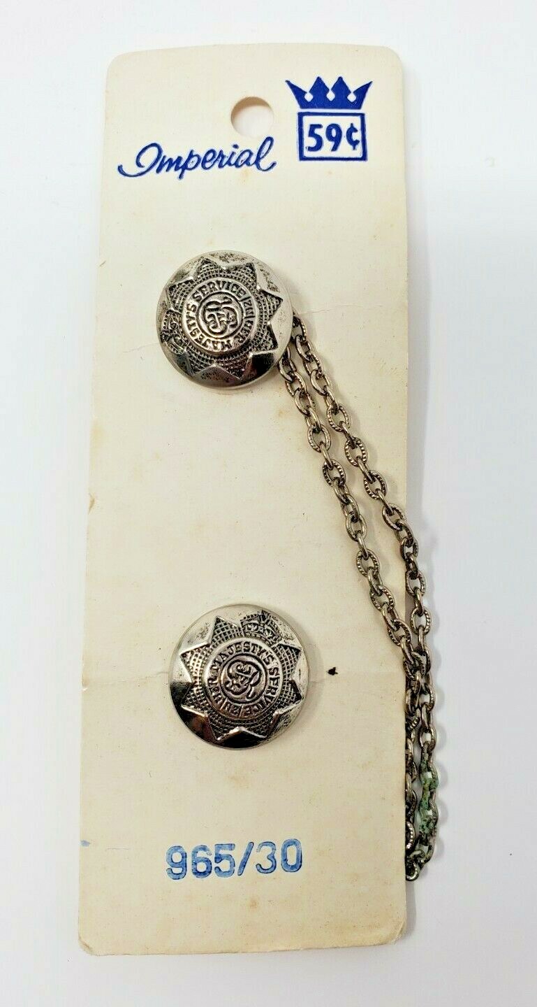 Vintage Her Majesty’s Service Silver tone Tone Buttons 7/8" Set Of 2 on Card