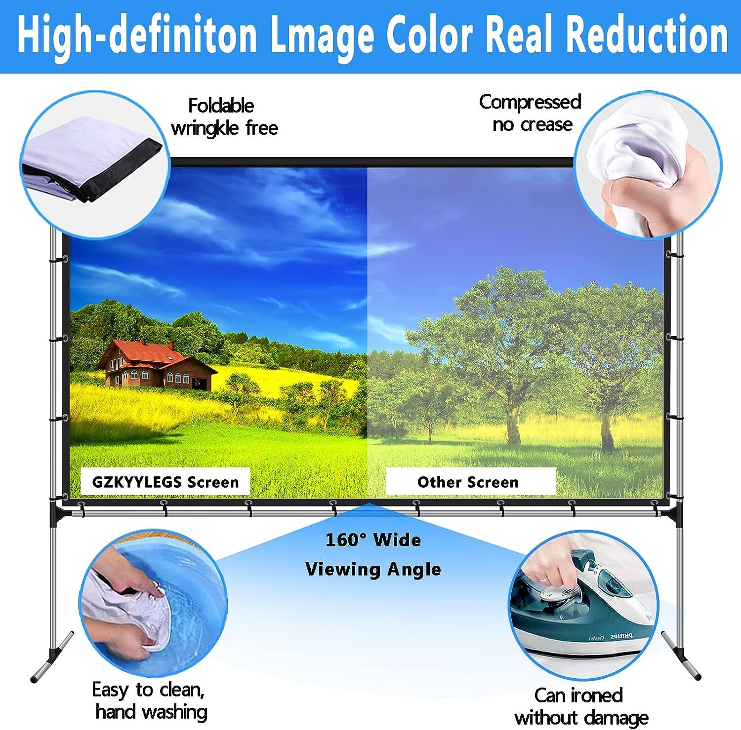 100"/120" Foldable Projector Screen with Stand 16:9 with Carry Bag