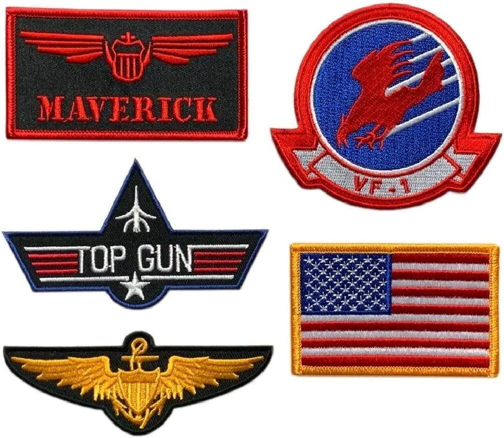 Pete Mitchell Navy Fighter School Patch 5pc Bundle Set - Hook Fastener