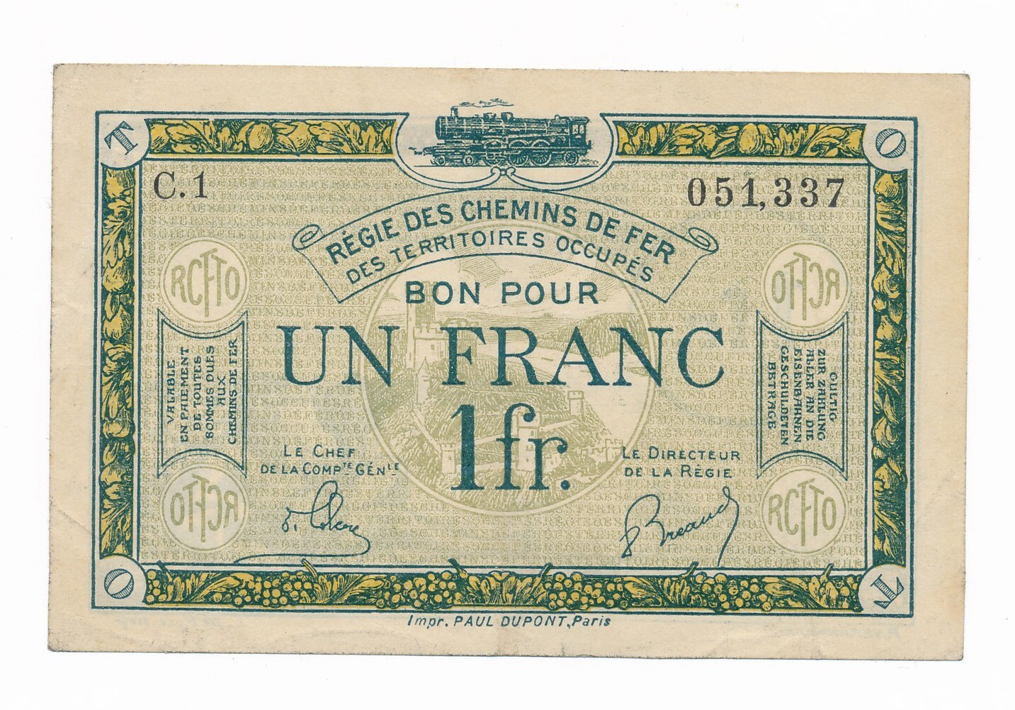 Germany OCCUPIED TERRITORIES 1 Franc 1923-25 JP# 135.5 VF+ Note Saarland