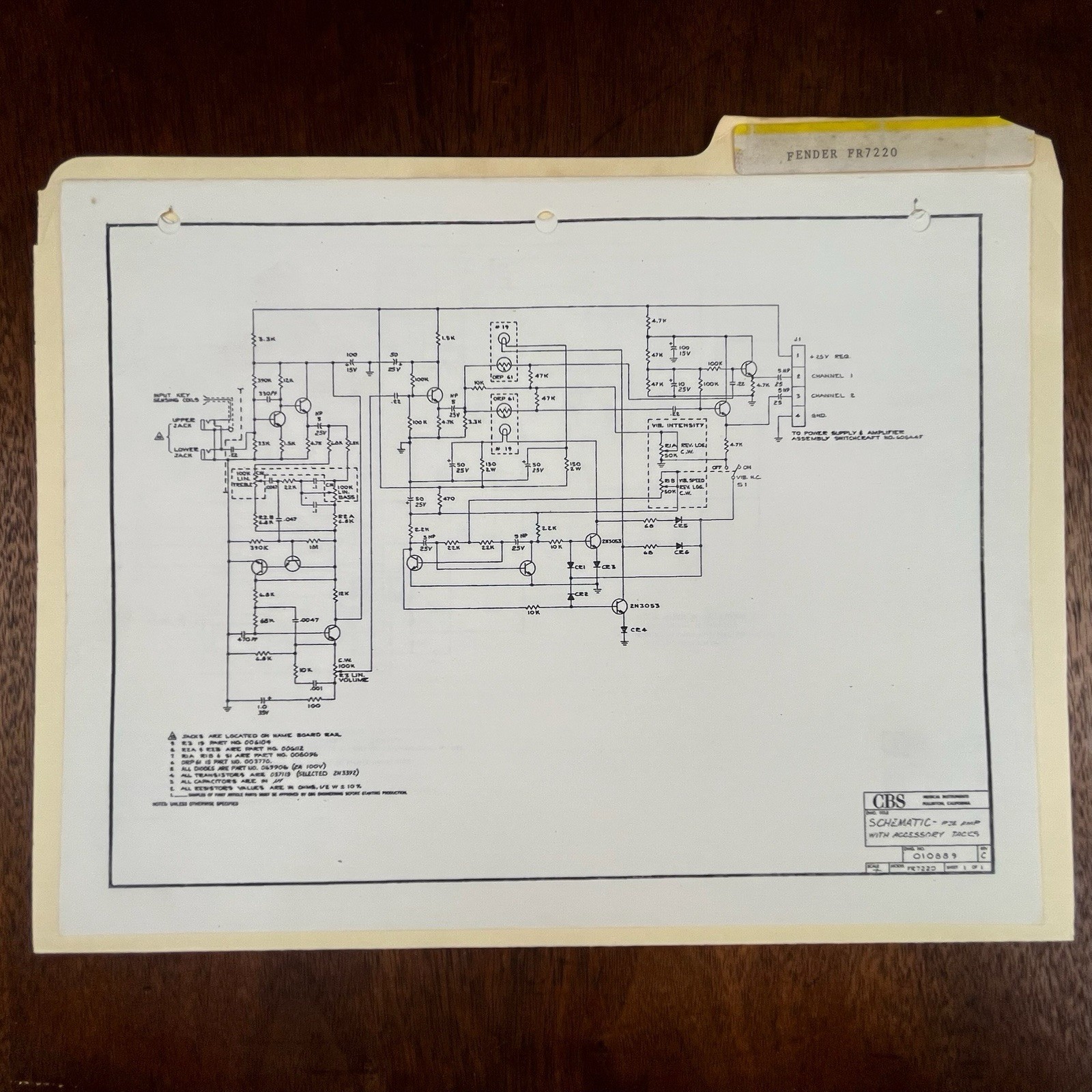 Vintage Fender FR7220 Schematics