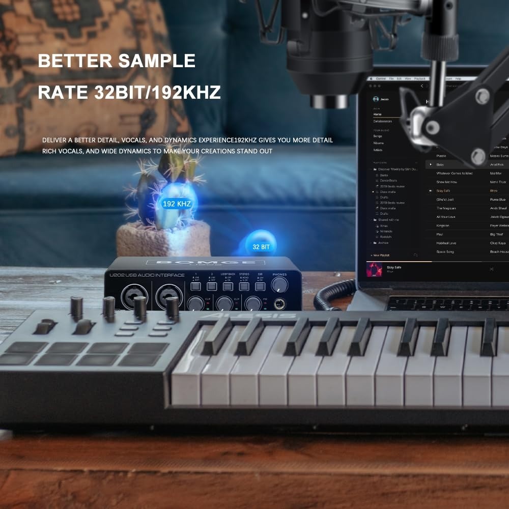 BOMGE U202 USB Audio Interface 2 Channels 192kHz for Recording & Streaming