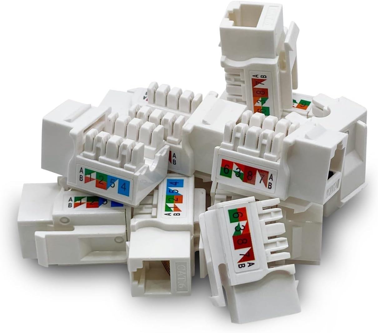 10 Count Cat6 Keystone Jack Pack - Compatible with Cat5/5e/6 for Easy Networking