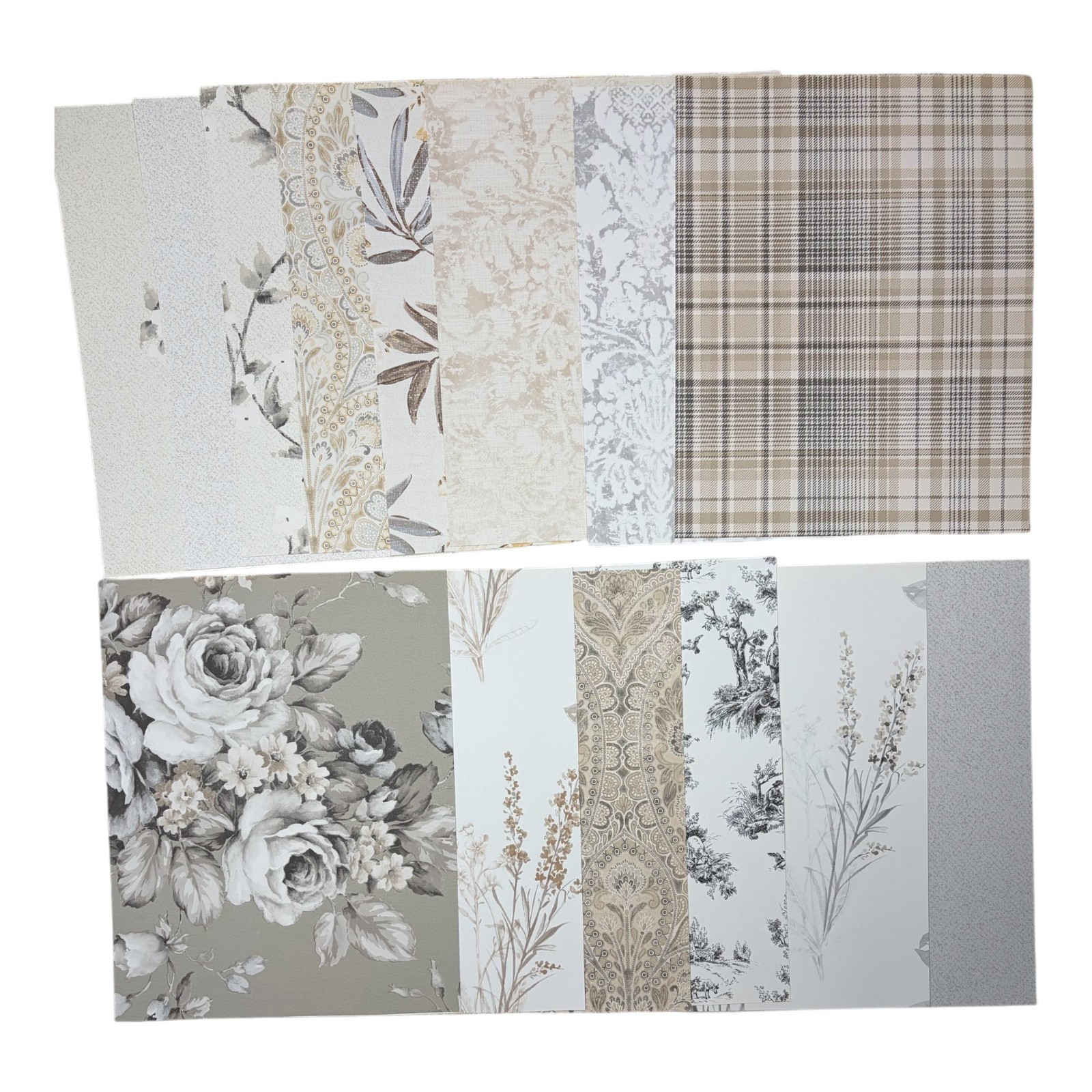 Neutral Print Wallpaper Pack  For Junk Journals Mixed Media Art 14 Pieces