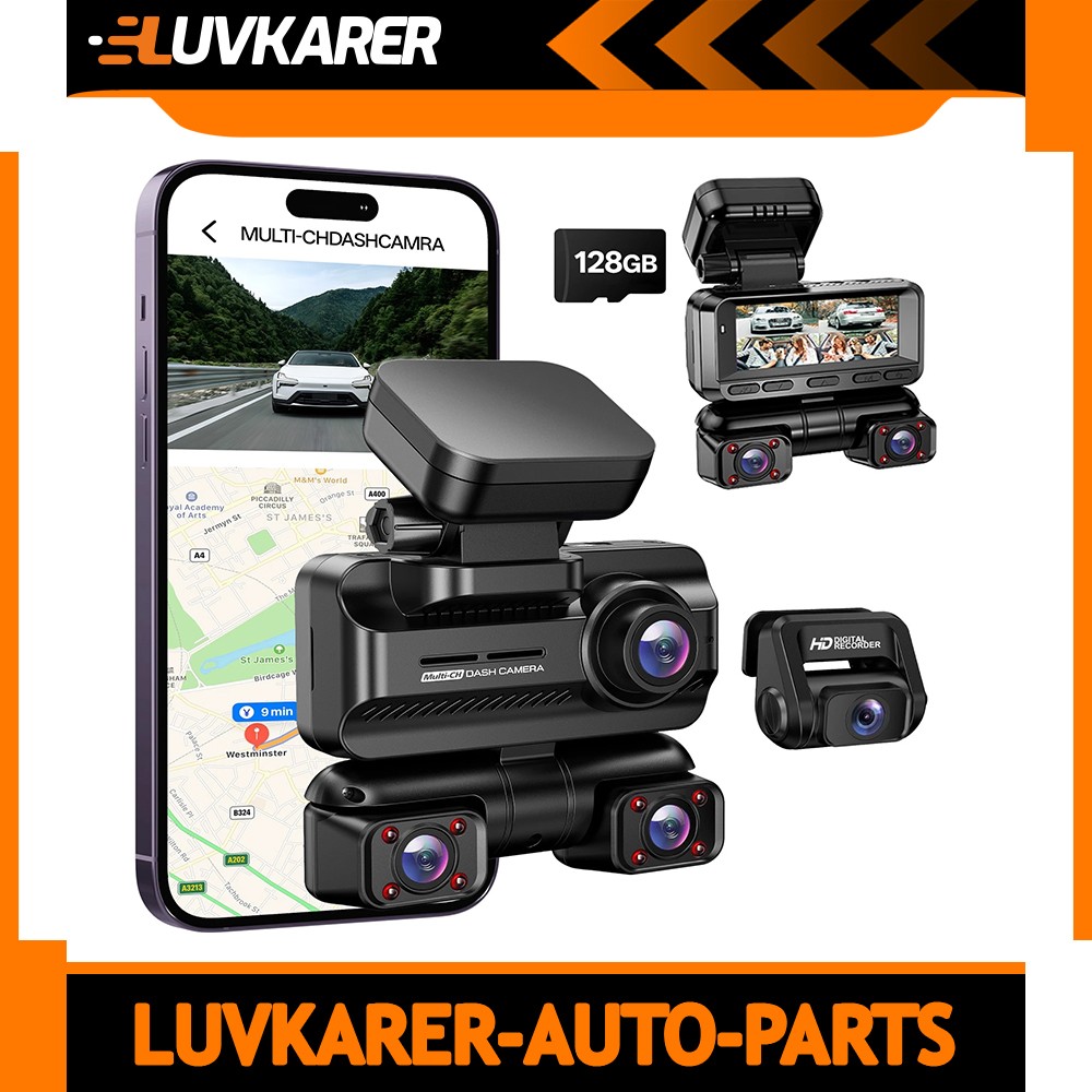 Dash Cam 4 Channels 360° Front Rear Inside DashCam 4K Full HD Car Camera