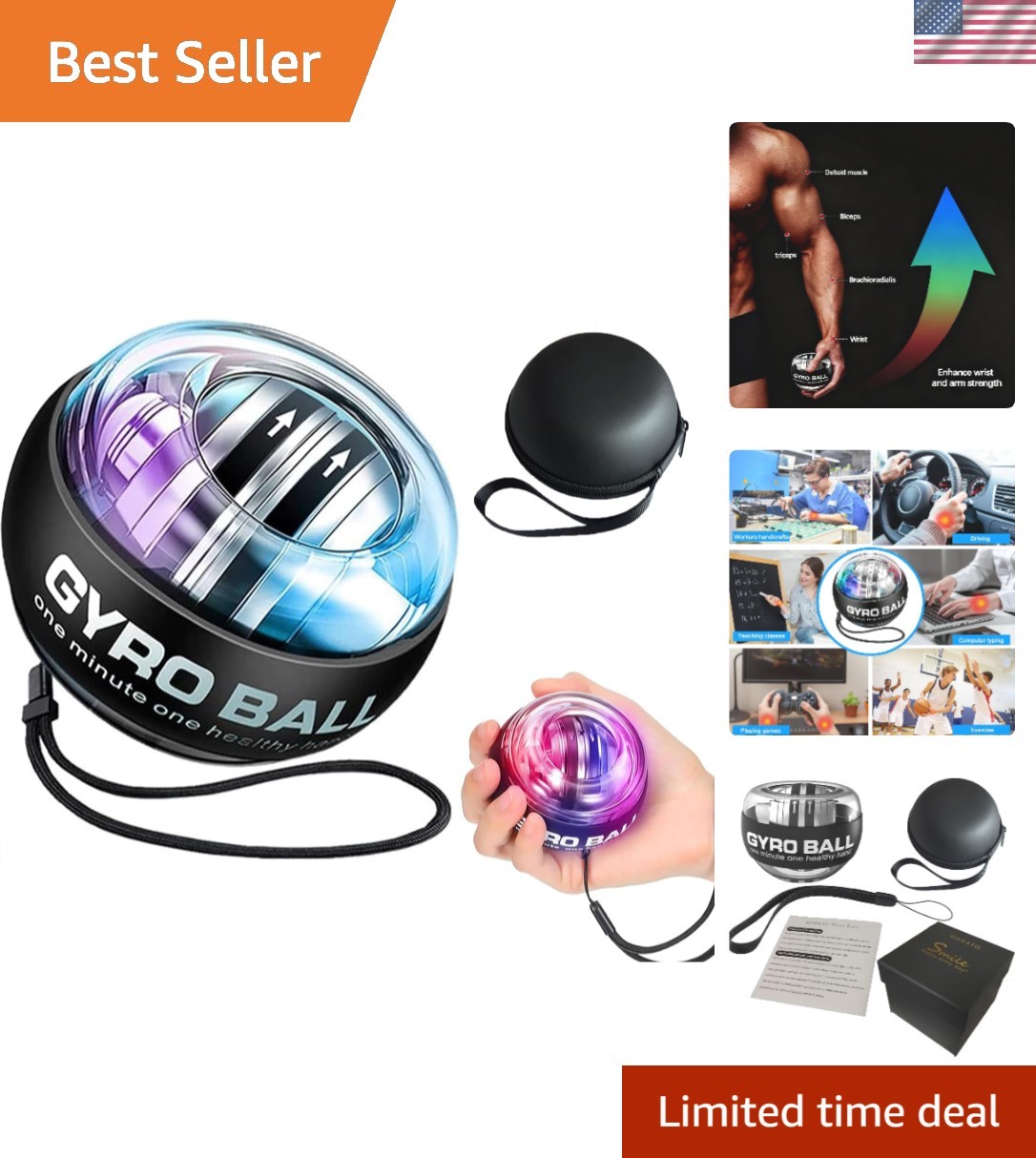 Heavy Tension Gyro Ball with LED Lights for Wrist and Forearm Strengthening