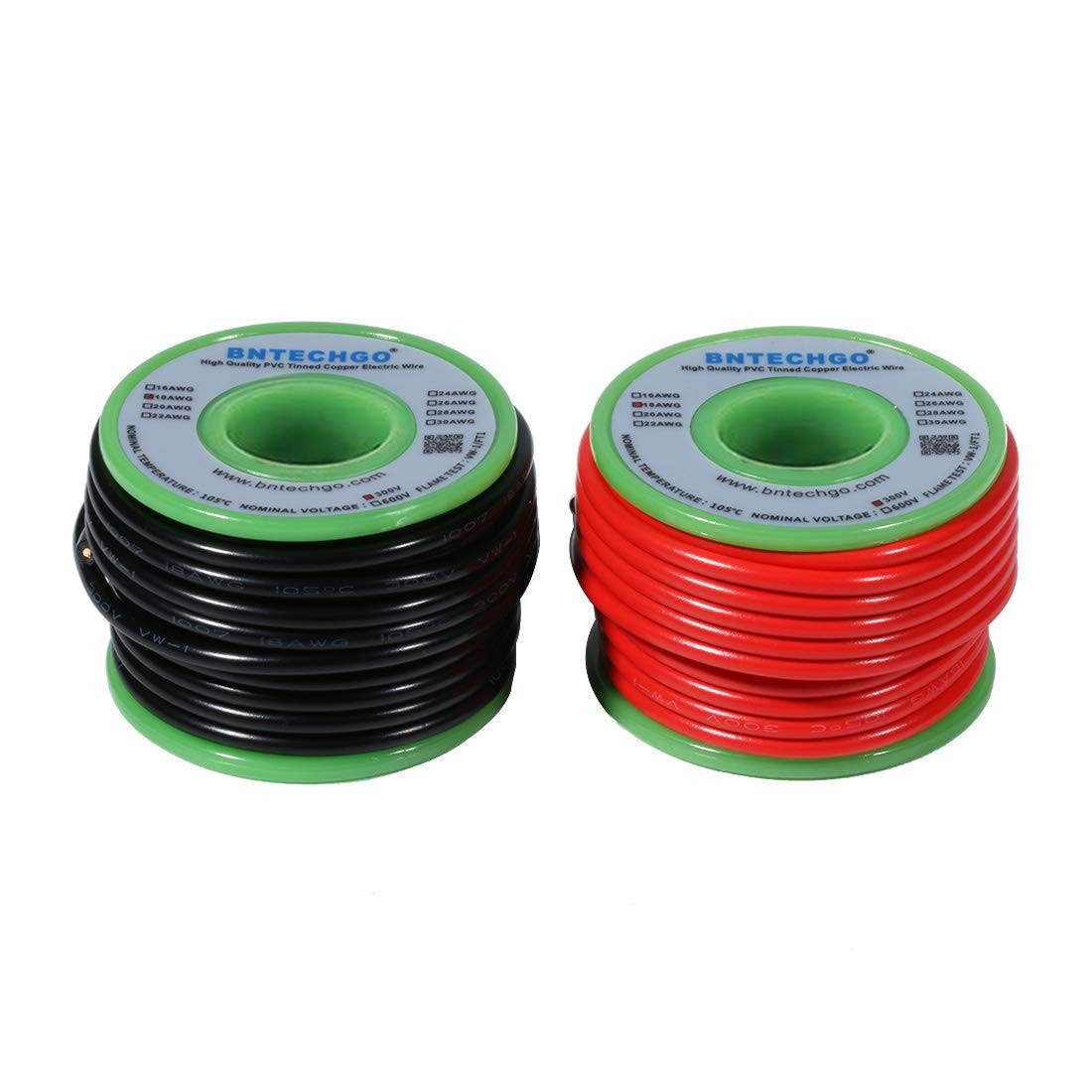 18 AWG PVC Solid Wire Each Color 20ft, 18 Gauge Pvc Red and Black