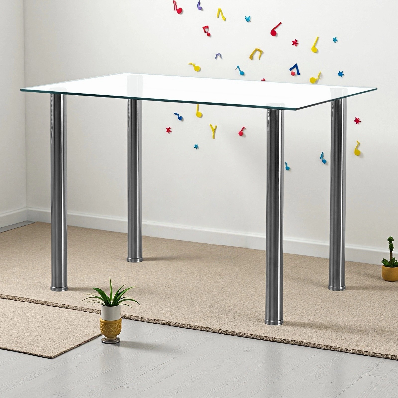 Glass Dining Table - 4 Seater Tempered Clear Glass 43.3" Rectangle Kitchen Desk