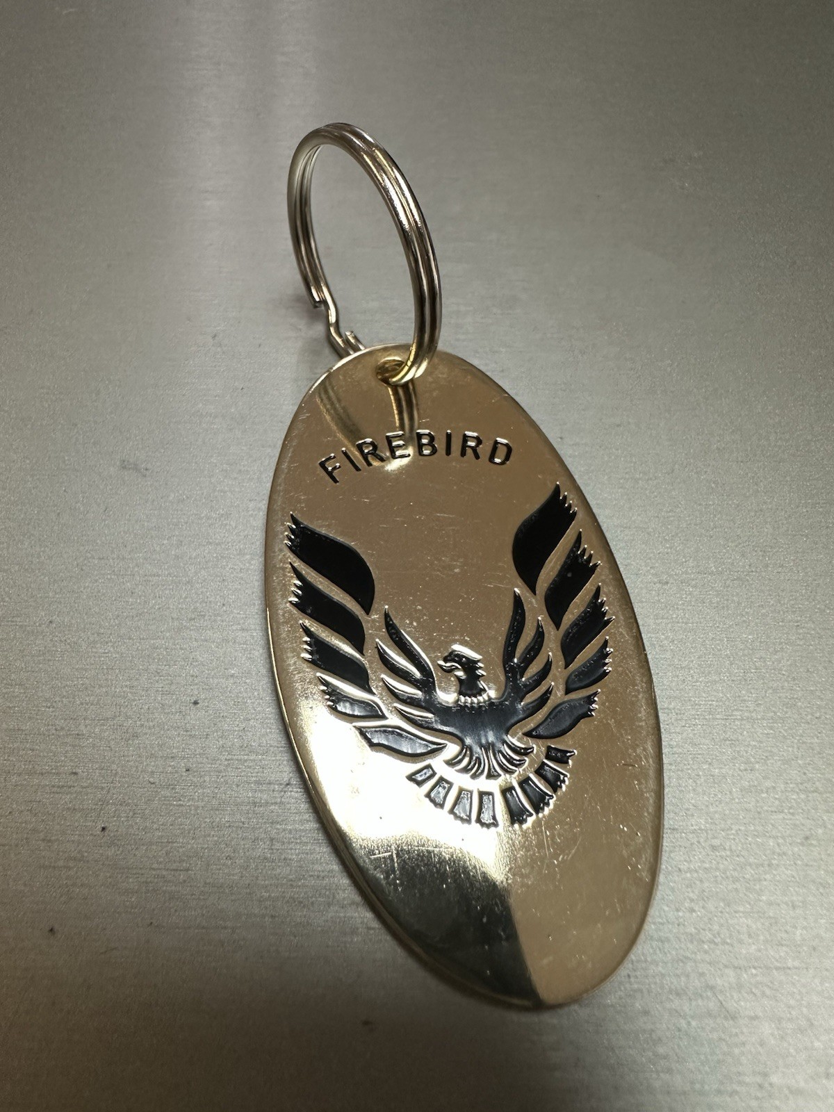Vintage FIREBIRD Keychain FIREBIRD LOGO, Solid Brass Oval Shape, Gold Tone, Rare