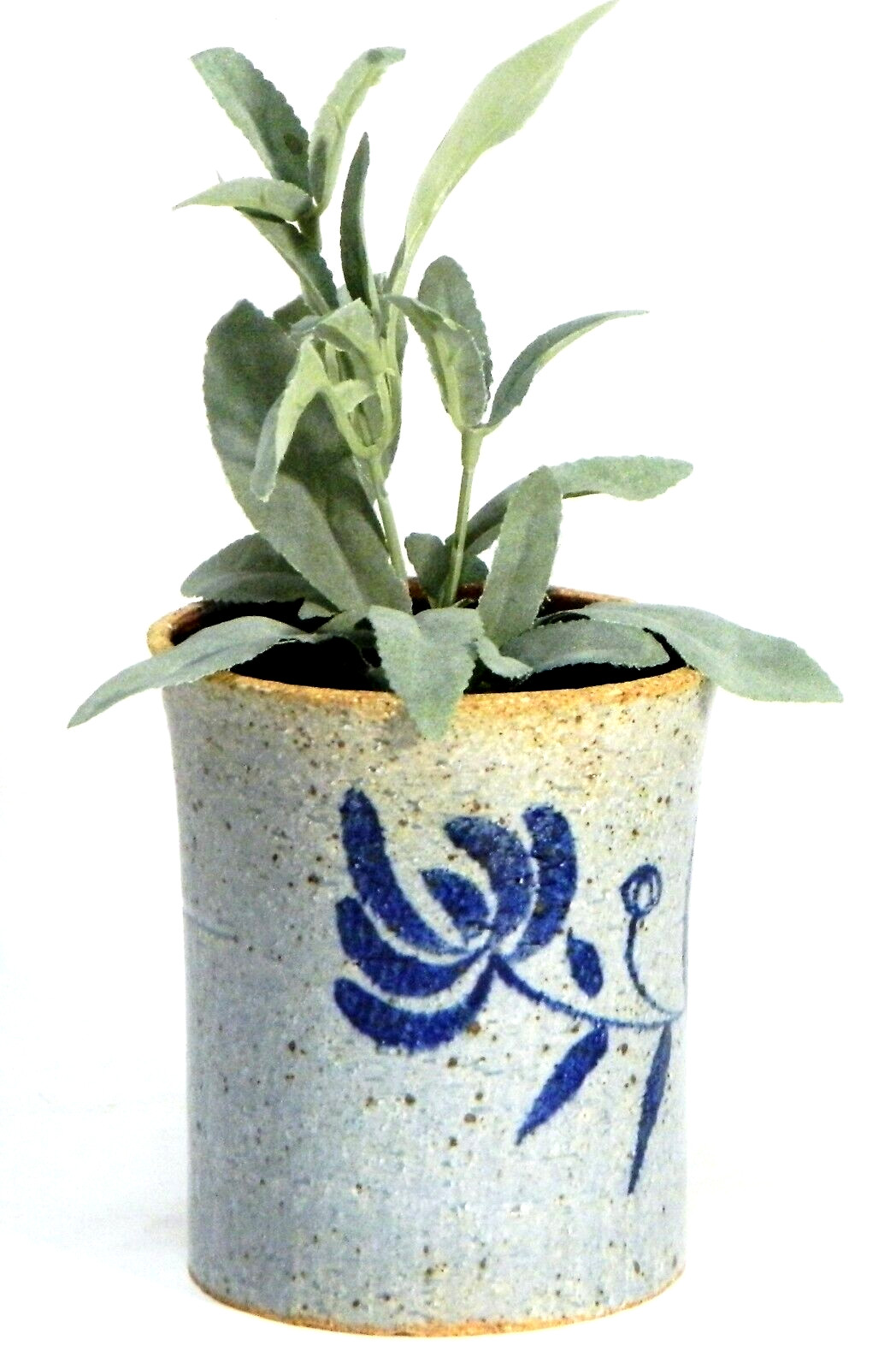 Art Pottery Planter Vase Salt Glaze Pot Blue Flowers