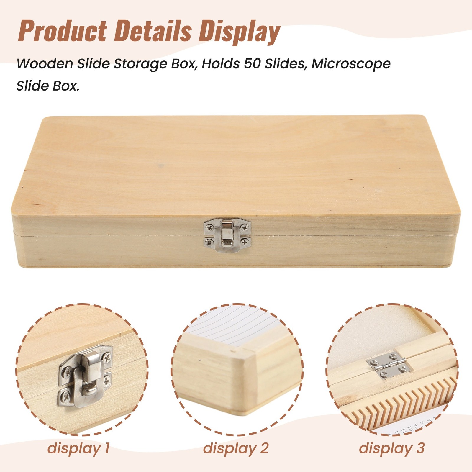 Wooden Slide Storage Box, Holds 50 Slides, Microscope Slide Box Easy2641