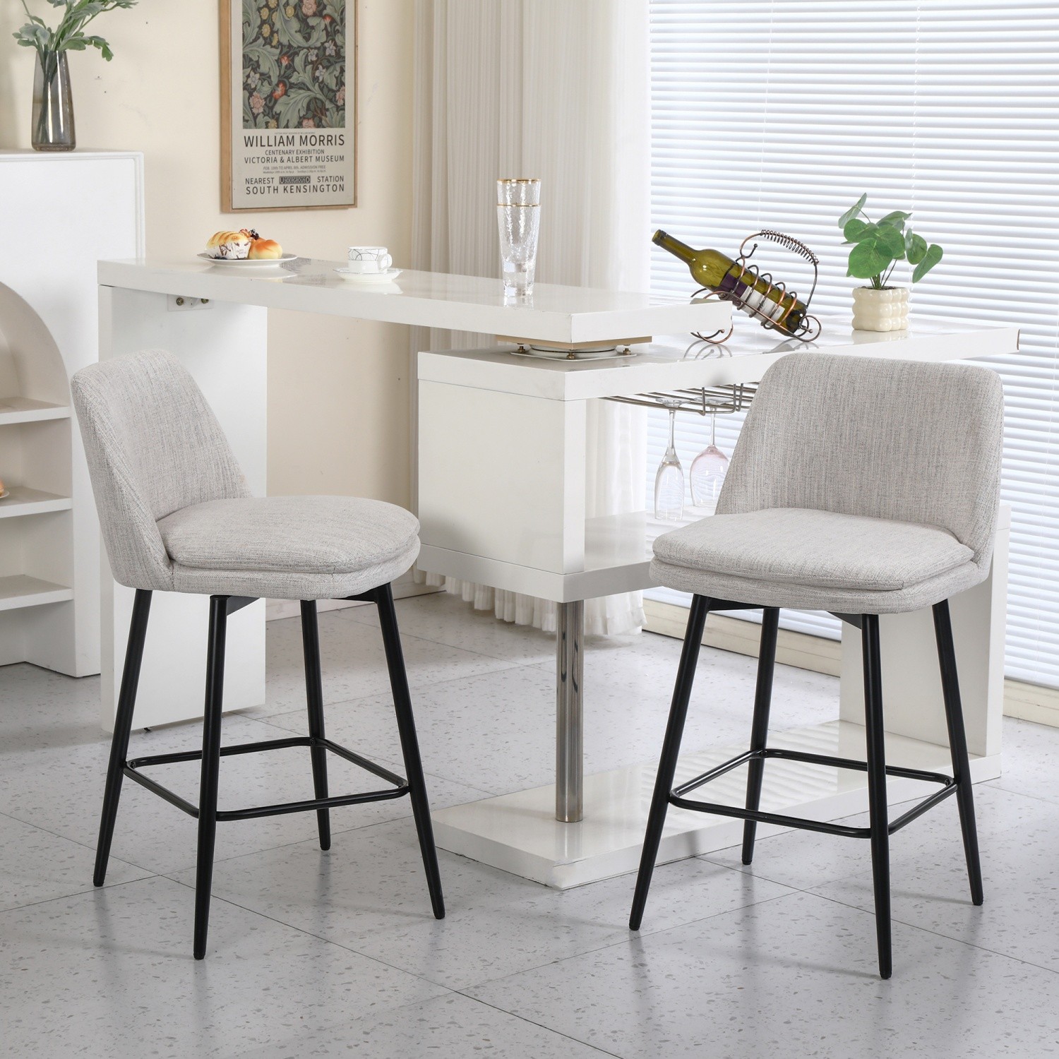 Set of 2 Swivel Upholstered Bar Stools Counter Height Bar Chairs Kitchen Chair
