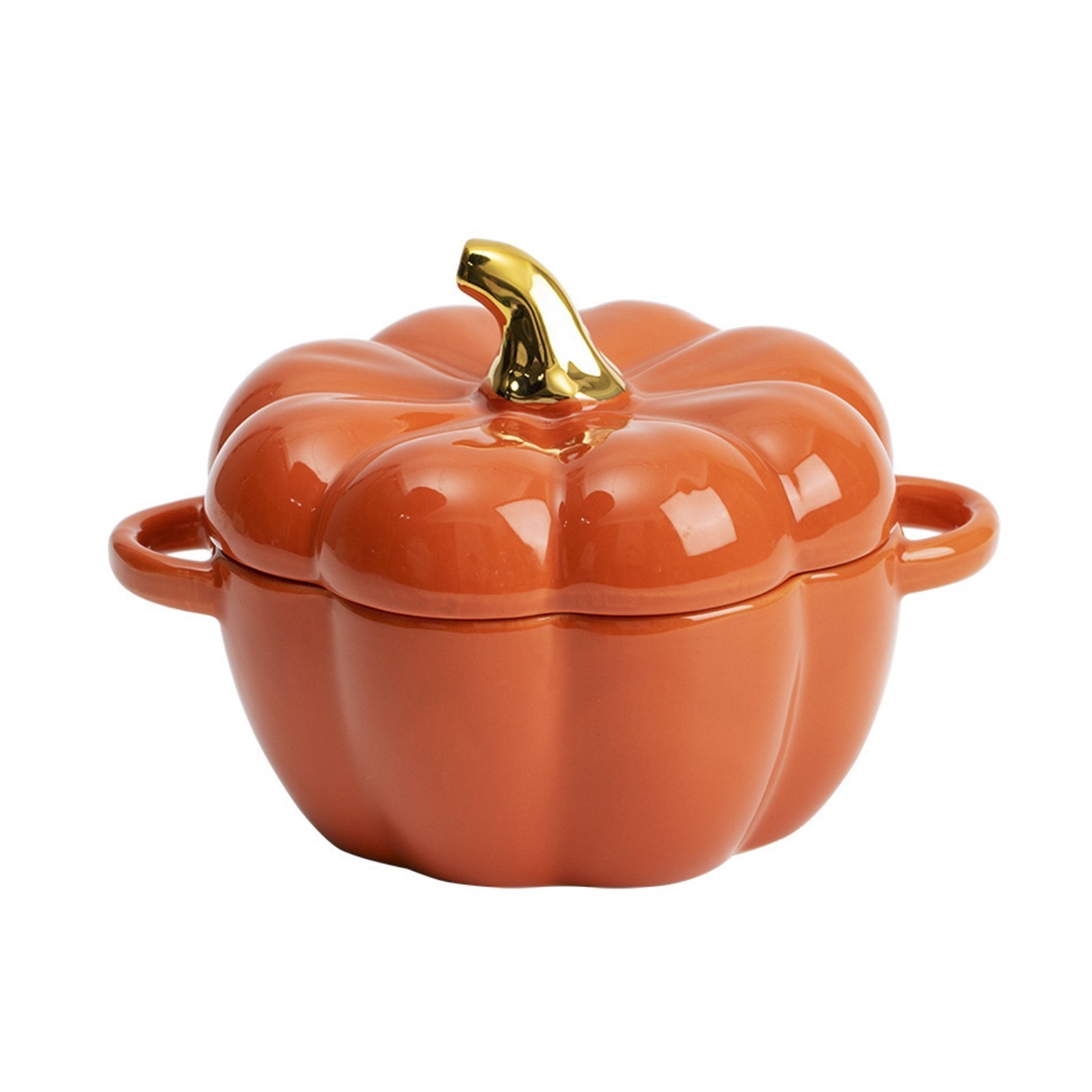 15oz Orange Pumpkin Casserole, Ceramic Cocotte Bowl with Lid & Handle, Oven Safe