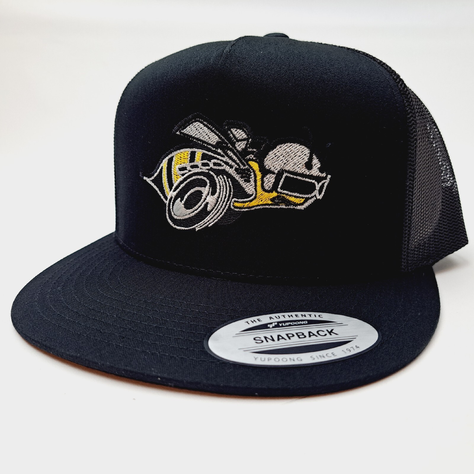 Dodge Super Bee Flat Bill Cap Direct Embroidered Mesh Snapback Black