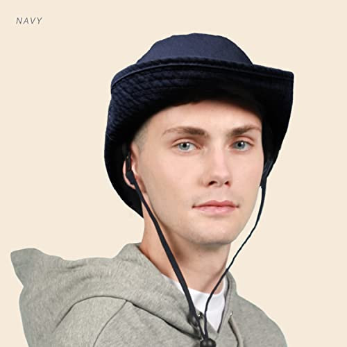 Classic Cotton Wide Brim Bucket Hat with Adjustable String One Size Charcoal