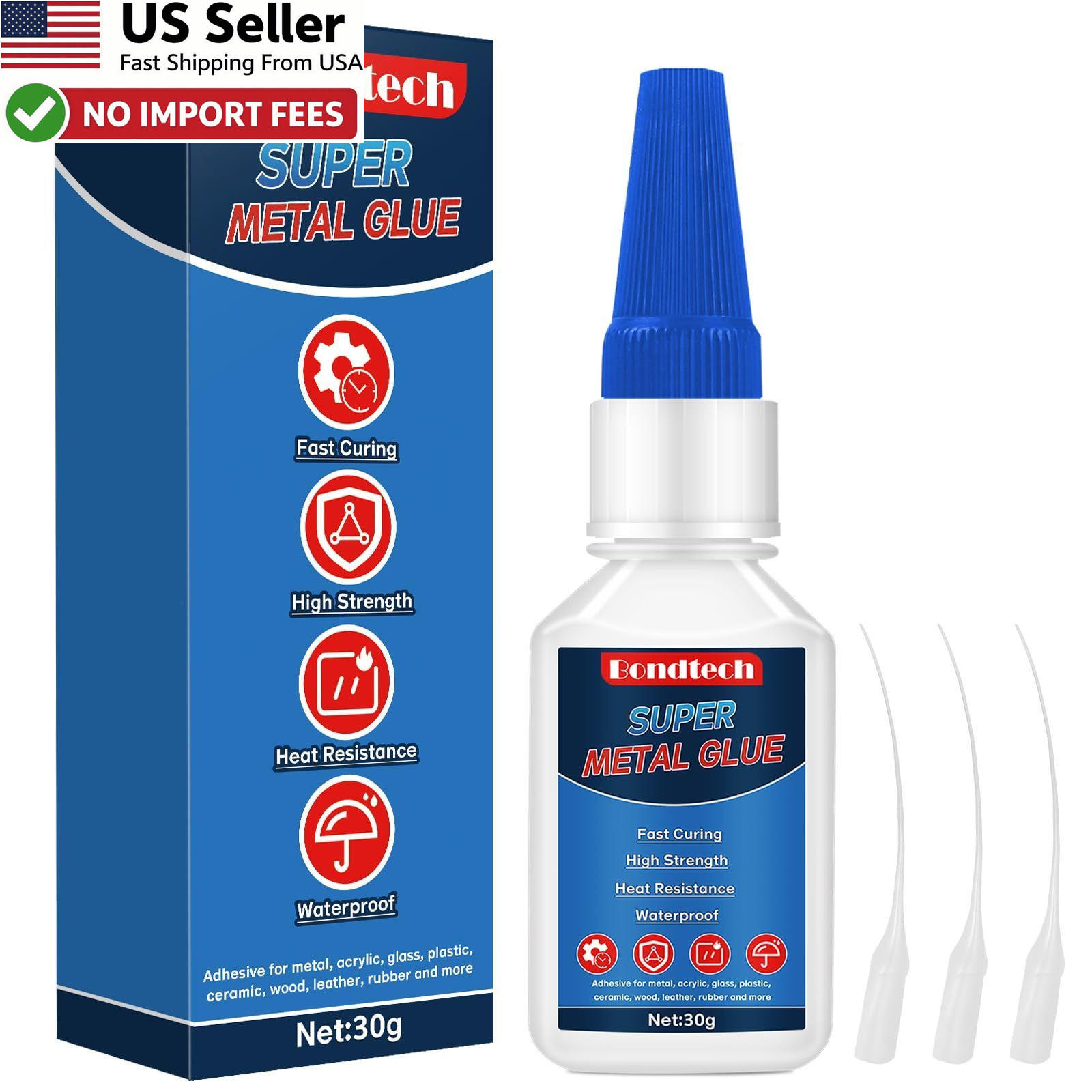 Metal Glue 30g Super Adhesive Waterproof Heat Resistant Anti Clog Cap FROM USA