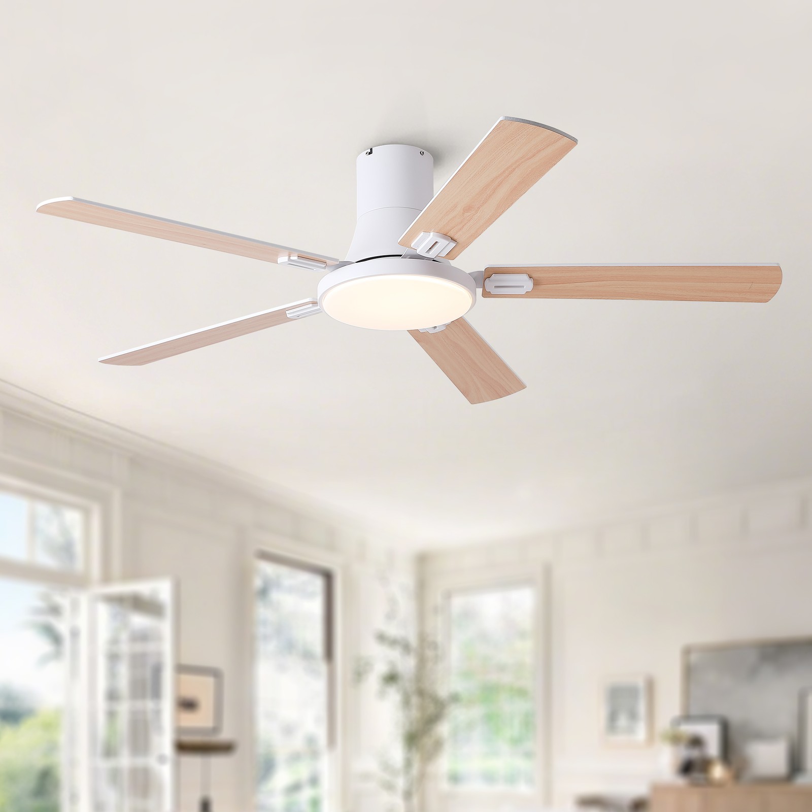 52" White Ceiling Fan with Light and Remote Control, 6-Speed DC Motor