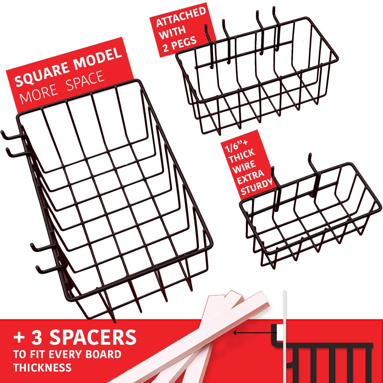 Extra Thick 60pcs Pegboard Accessories Organizer Kit | 1/4 Inch Peg Board Att...