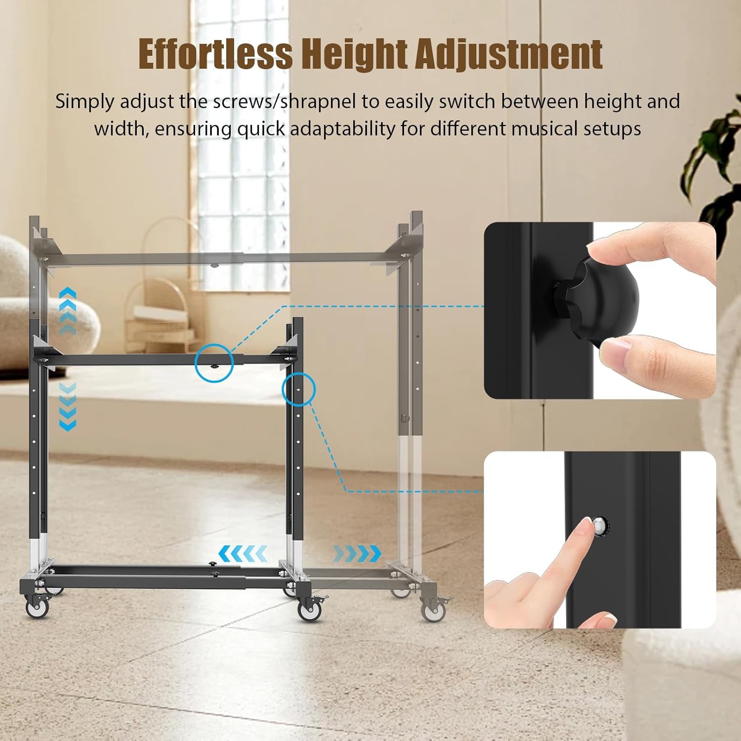 Adjustable Rolling Stand for Orff Instruments, with Locking Caster Wheels
