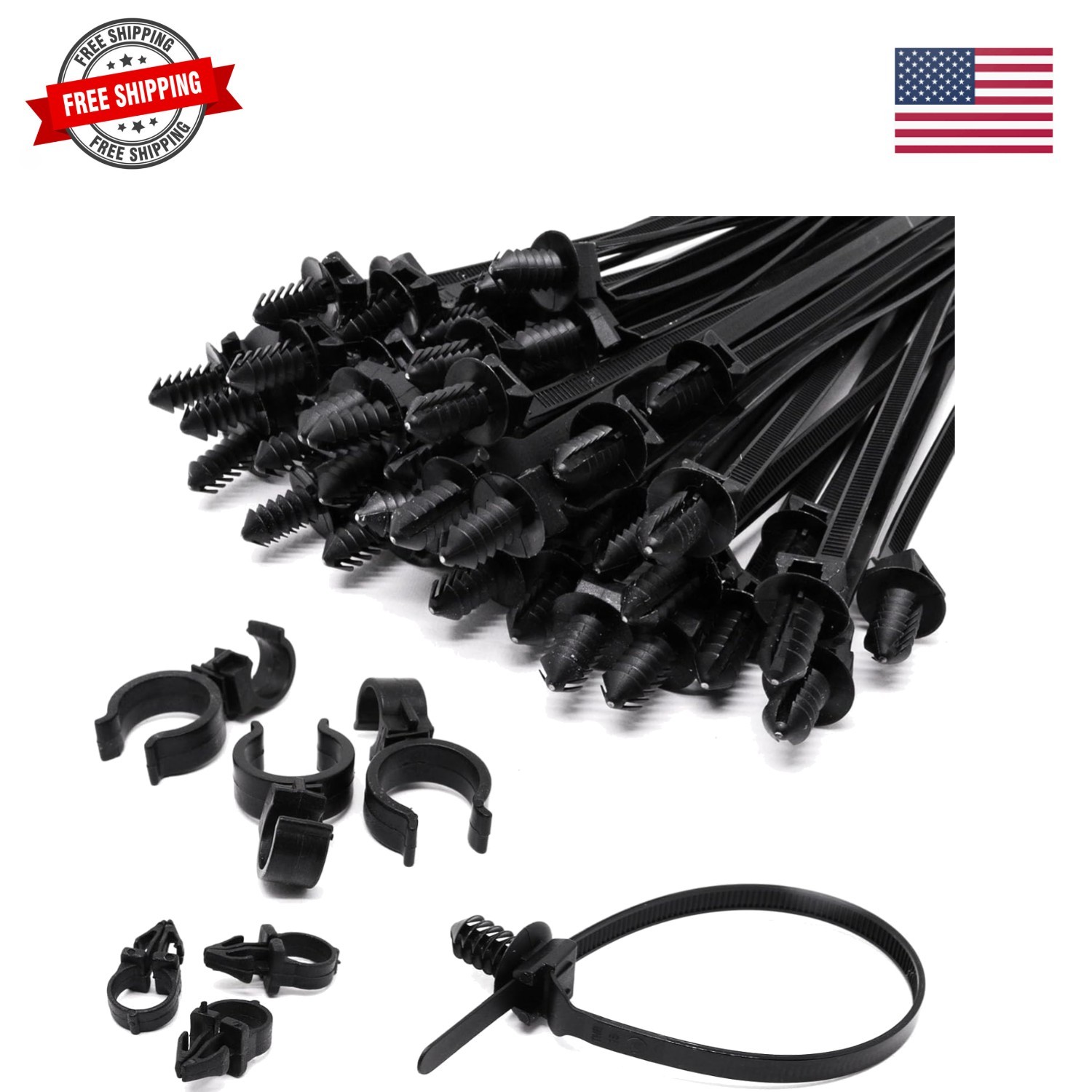 Push Mount Zip Ties 50Pcs, Heavy Duty Black Wire Zips Tie Mounts, 2 in 1 Nylo...