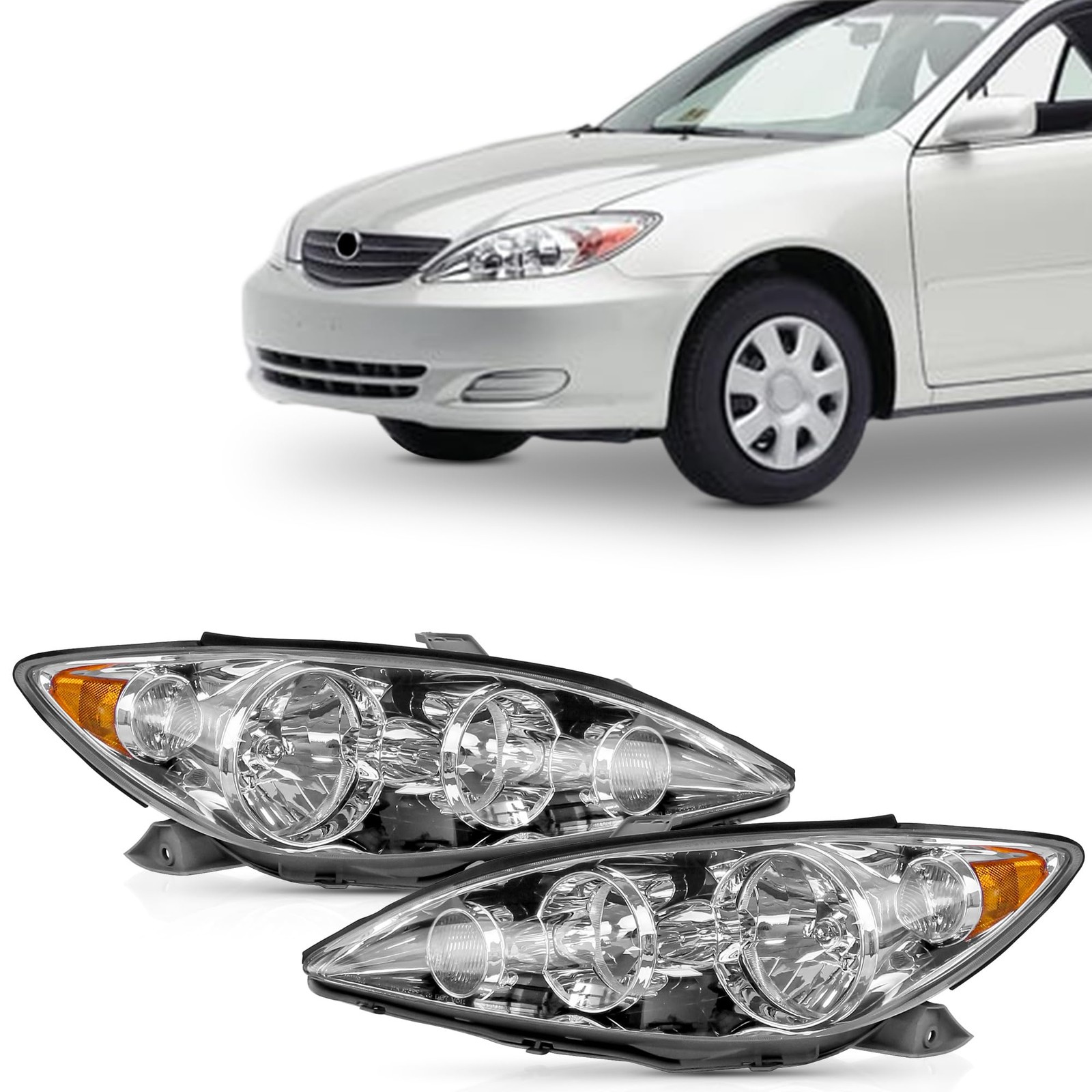 2PCS Halogen Headlight Clear Lens 2005-2006 Toyota Camry TO2502155 TO2503155