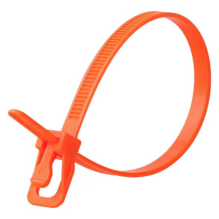 Cable Tie, 14 in L, 4.33 in Max Bundle Dia., Fluorescent Orange, Nylon 6/6, 50