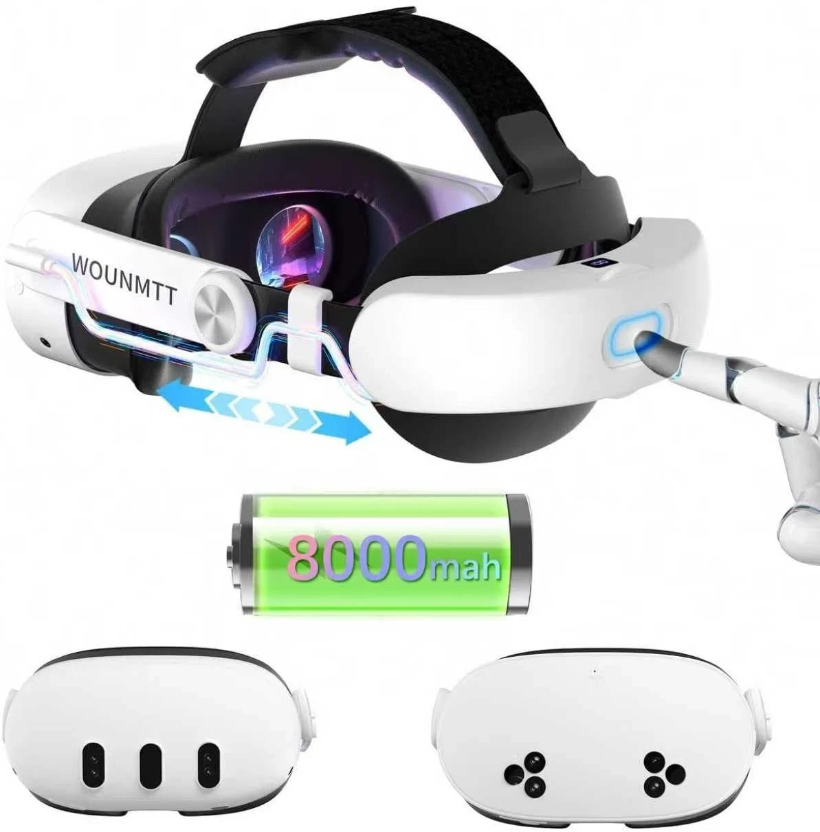 Head Strap for Oculus Meta Quest 3/3S with Battery, Adjustable VR Accessories wi