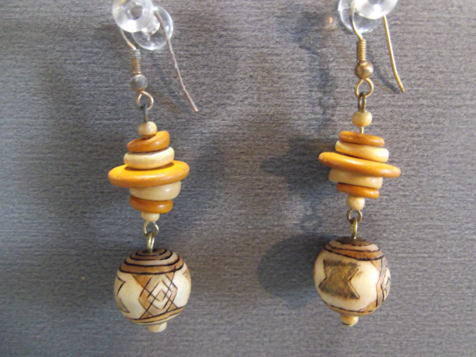 1 Pair Unique 1.75"in Wood/Plastic Brown Beehive Shape Dangle