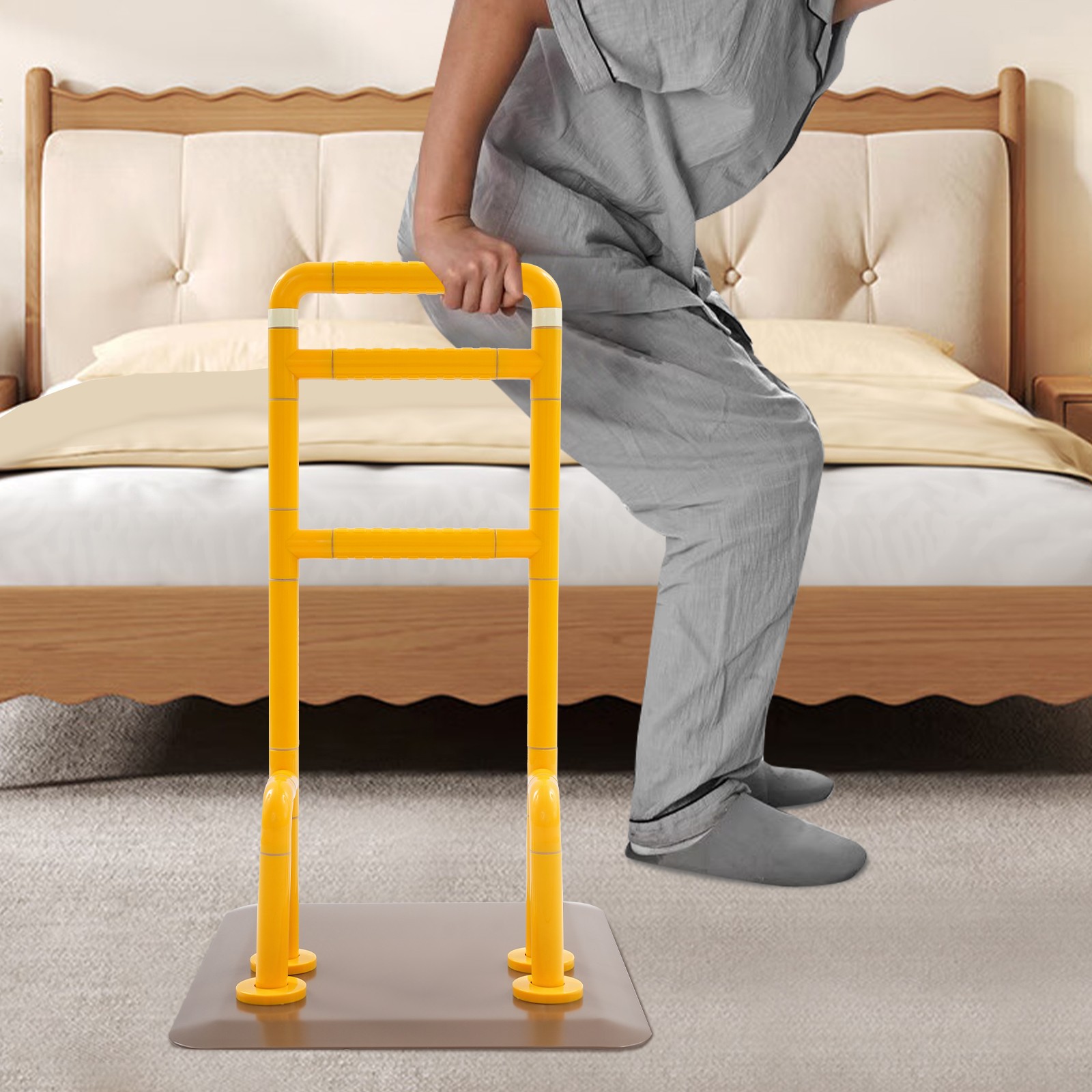 3-Level Stand Assist Handrail Floor Mount Yellow for Bed & Sofa
