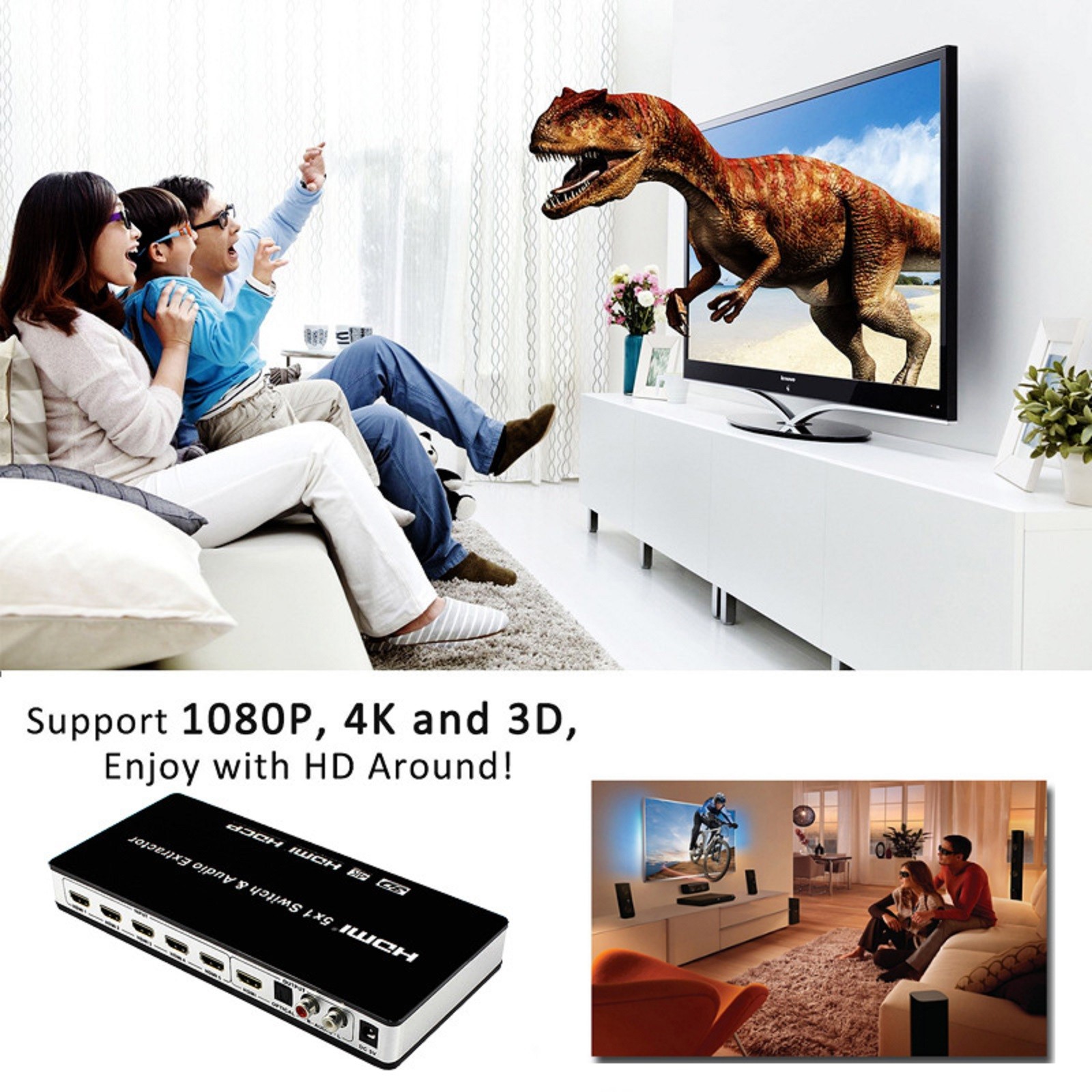 HDMI-Compatible Switch Switcher 5x1 5 in 1 out Audio Extractor 4K For PS4 PS5