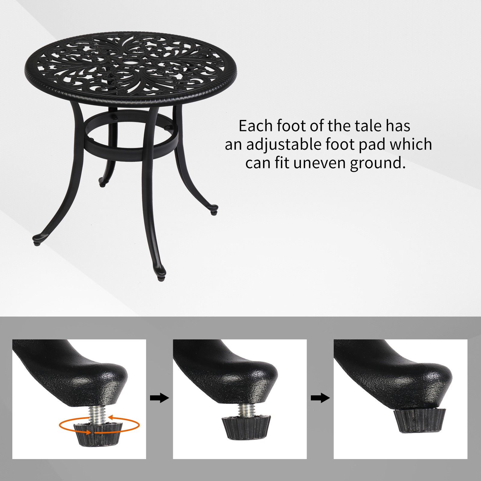 Phoenix Cast Aluminum Round Table, Patio End Table Side Table