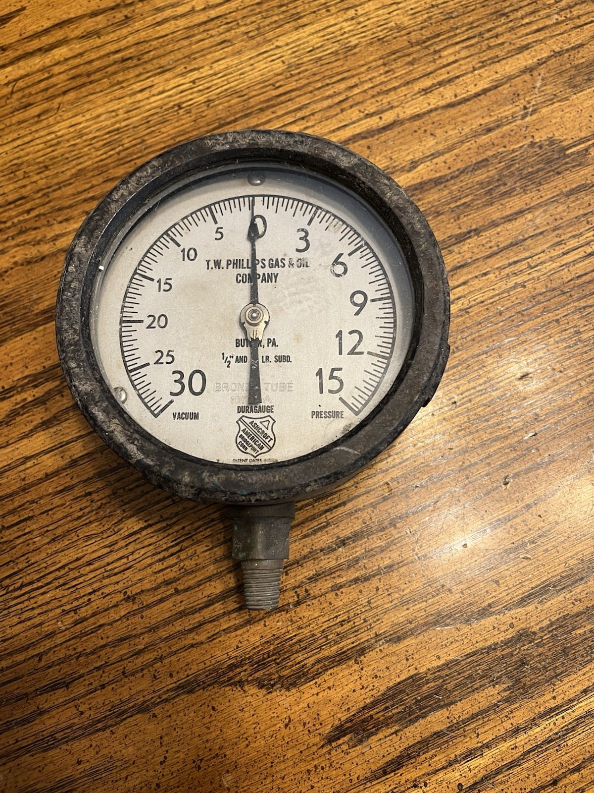 Antique 1920s Ashcroft T.W. Phillips Gas & Oil Co 1079-A Vacuum Pressure Guage