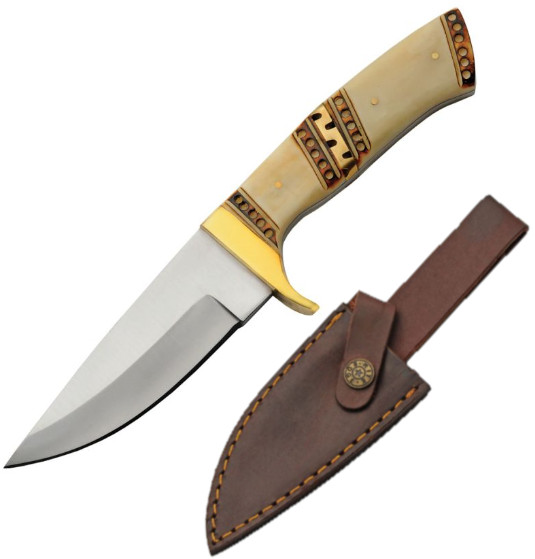 Rite Edge Aegean Hunter Fixed Knife 4.25 Stainless Steel Blade Bone/Brass Handle