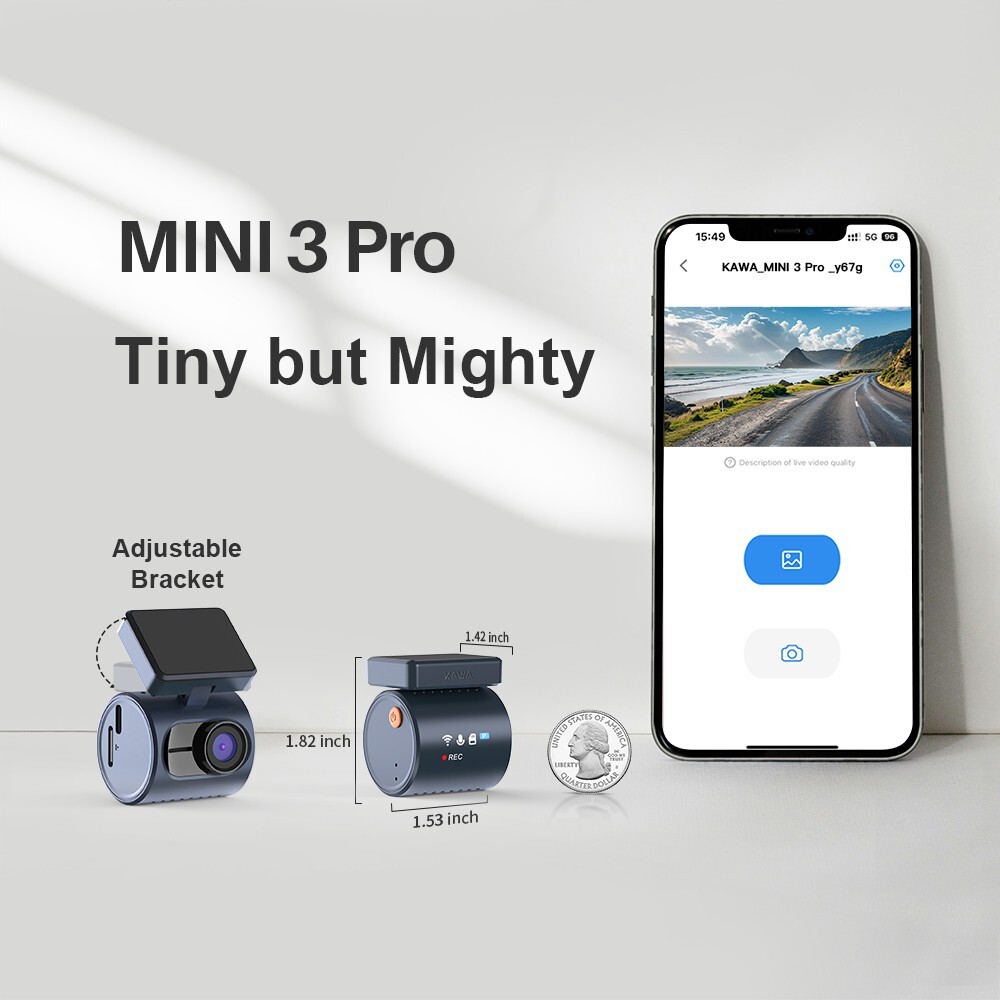 Tiny Dash Cam, 2K Transparent Screen Voice Control, Night Vision 24H Park Mode
