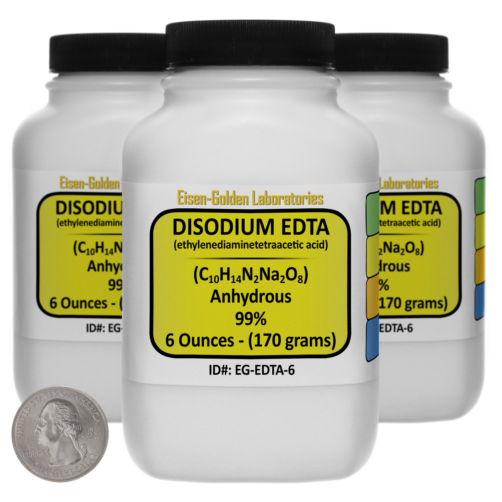 Disodium EDTA [C10H14N2Na2O8] 99% ACS Grade Powder 1 Lb in Three Bottles USA