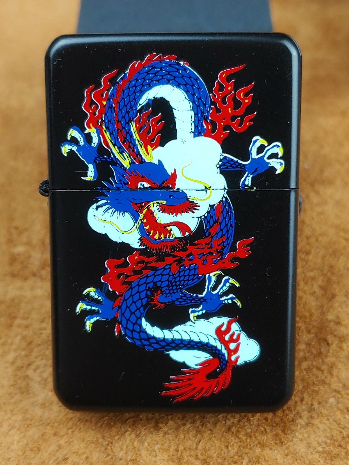 STAR-1 Black Steel Lighter - RED & BLUE DRAGON SERPENT #L141 - NEW in Gift Box!