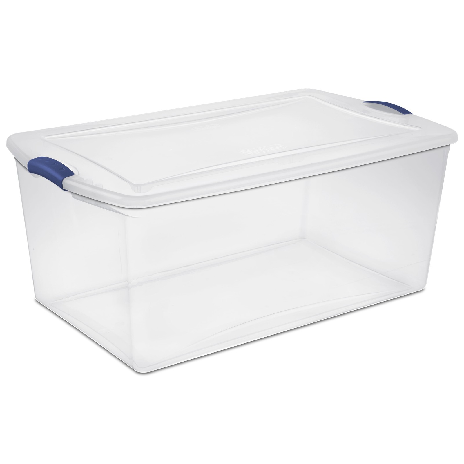 105 Quart Latch Box, Clear Plastic Storage Bin with Clear Lid, Blue L