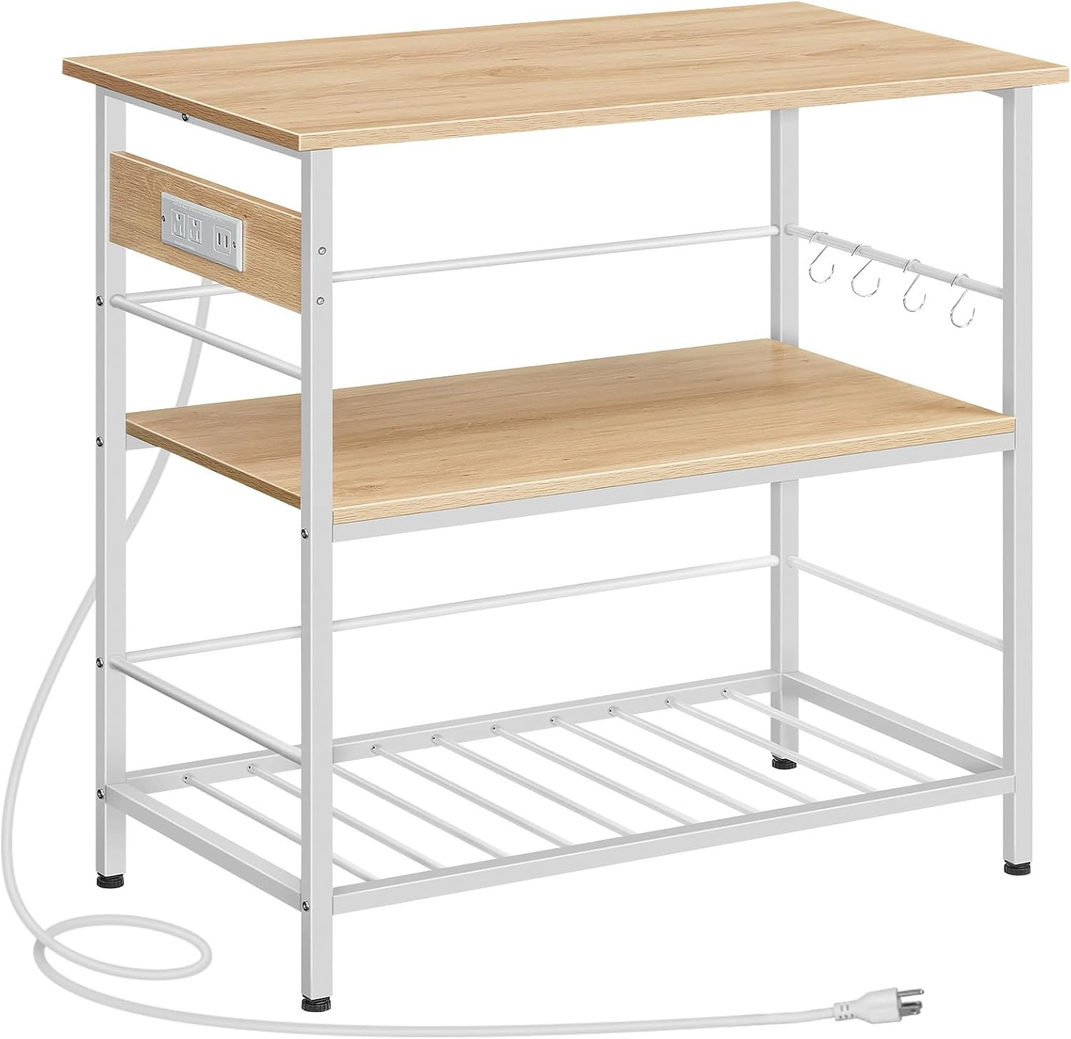 Stylish Kitchen Island with Storage & Power Outlet - Natural & White Finish