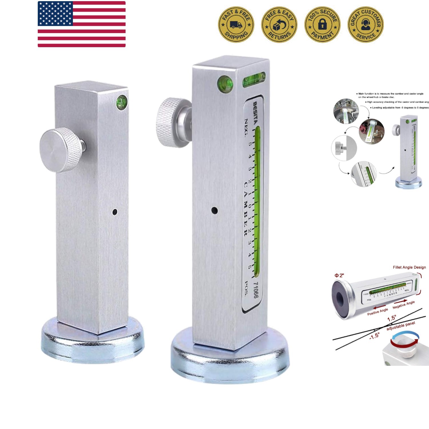 Adjustable Magnetic Gauge Tool Camber Alignment Tool Strut Wheel Alignment To...