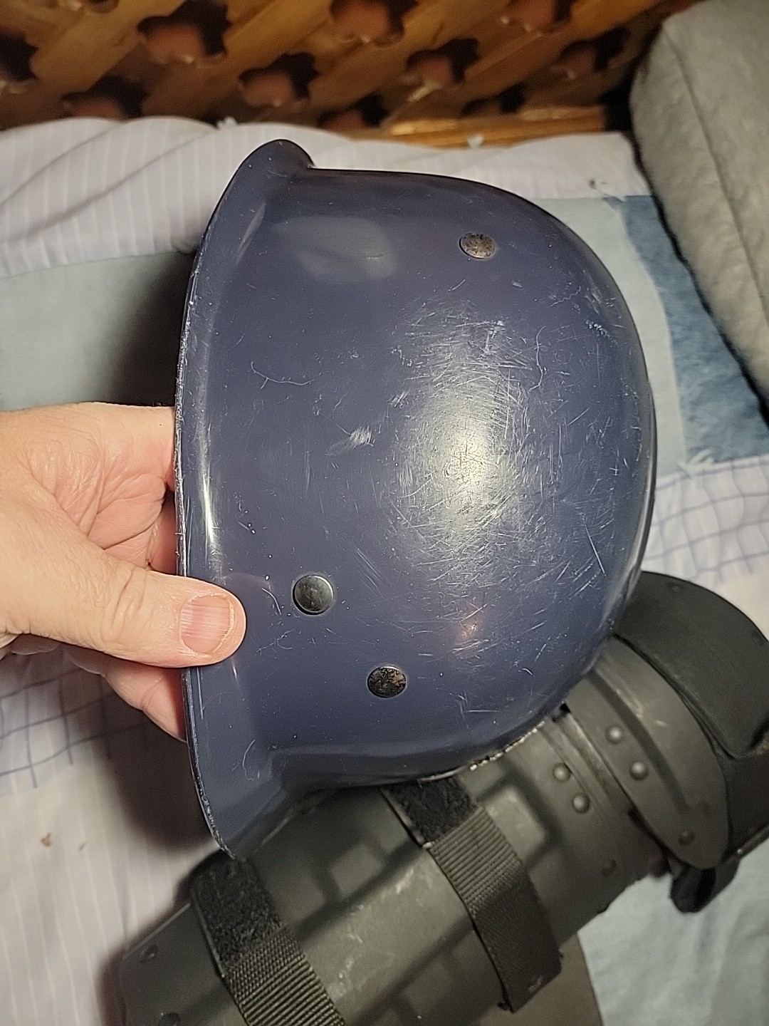 VTG French Gendarme Riot Helmet W Bomb Emblem/Liner+Chin Strap +Forearm Guards