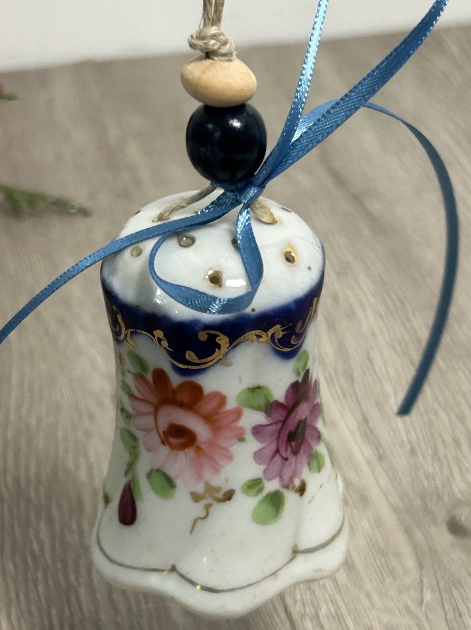Upcycled Christmas Ornament Vintage Salt & Pepper Shaker Floral Porcelain