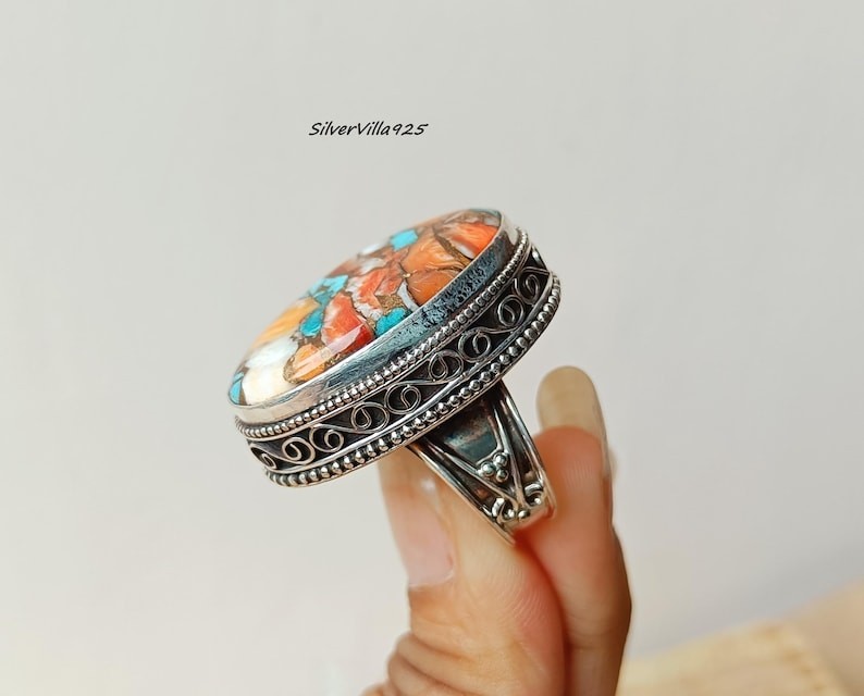 Oyster Copper Turquoise Solid 925 Sterling Silver Beautiful Ring, All Size M1795