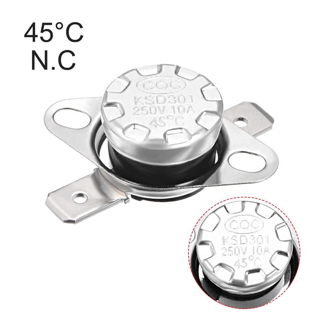 Temperature Control Switch Thermostat 45°C 10A N.C 6.3mm Pin 2pcs