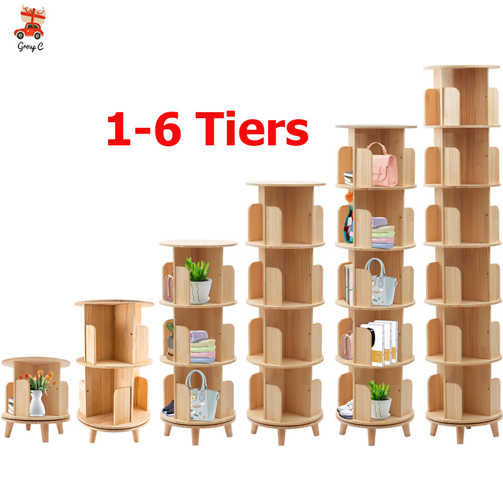 Bookshelf 360° Rotating Bookcase Storage Shelf Freestanding Display Rack Stand