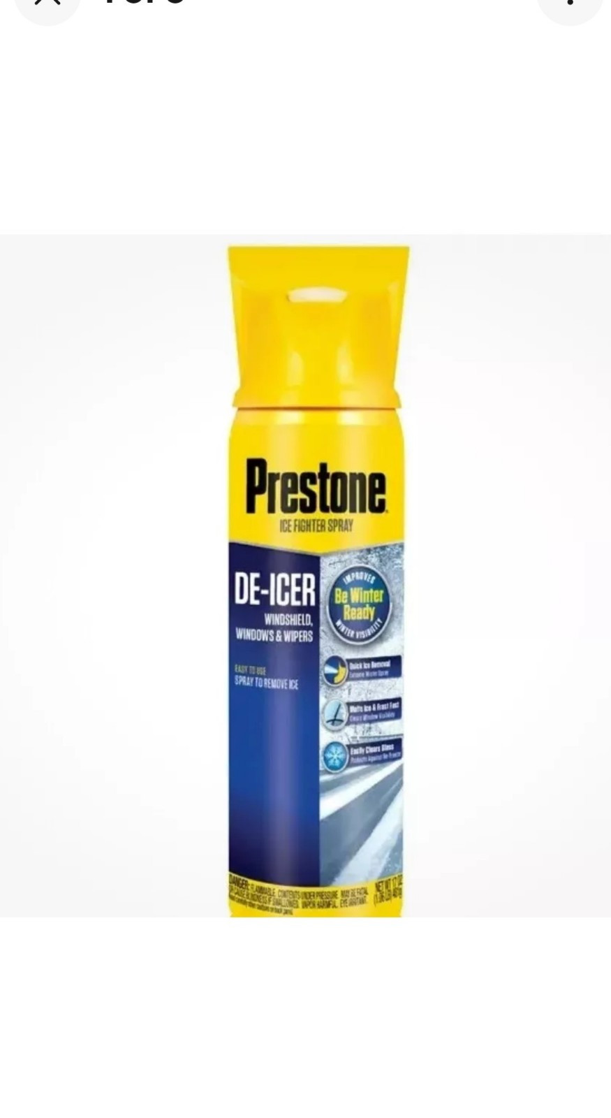 NEW Prestone Windshield De-Icer 17 oz Can With Built In Scraper