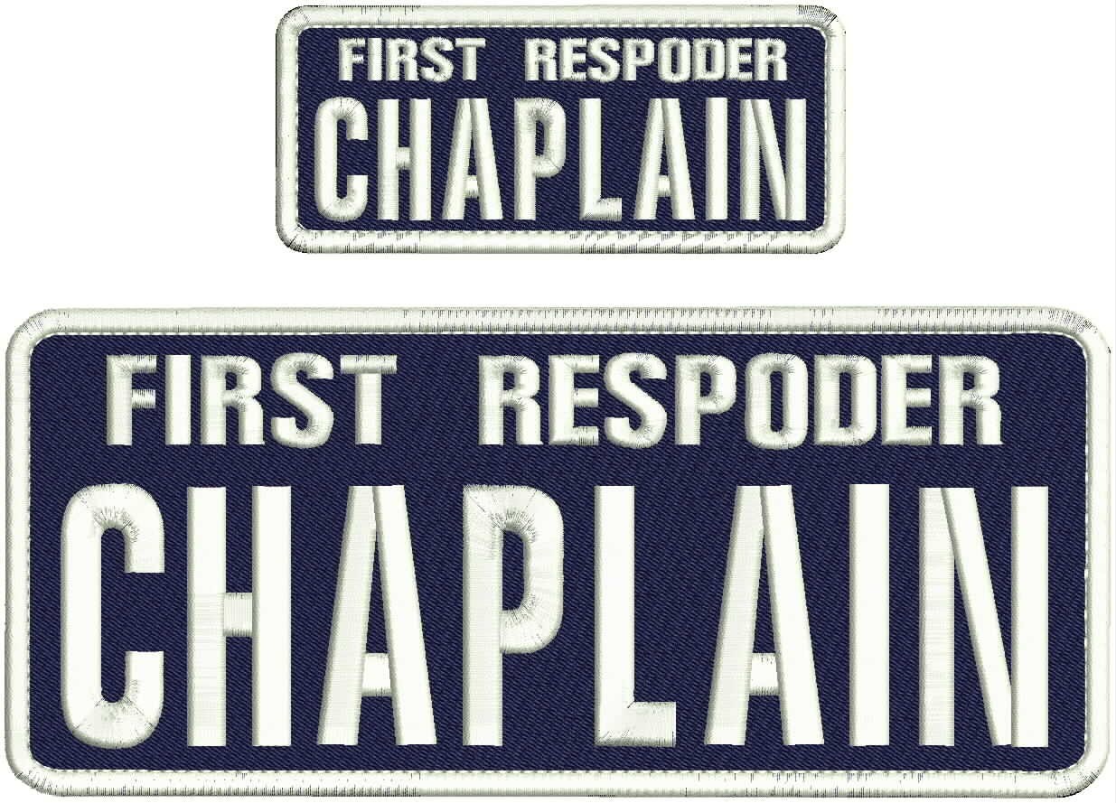 FIRE R CHAPLAIN EMBROIDERY PATCH 4X10 & 2X5 HOOK ON BACK WHITE ON NAVY BLUE