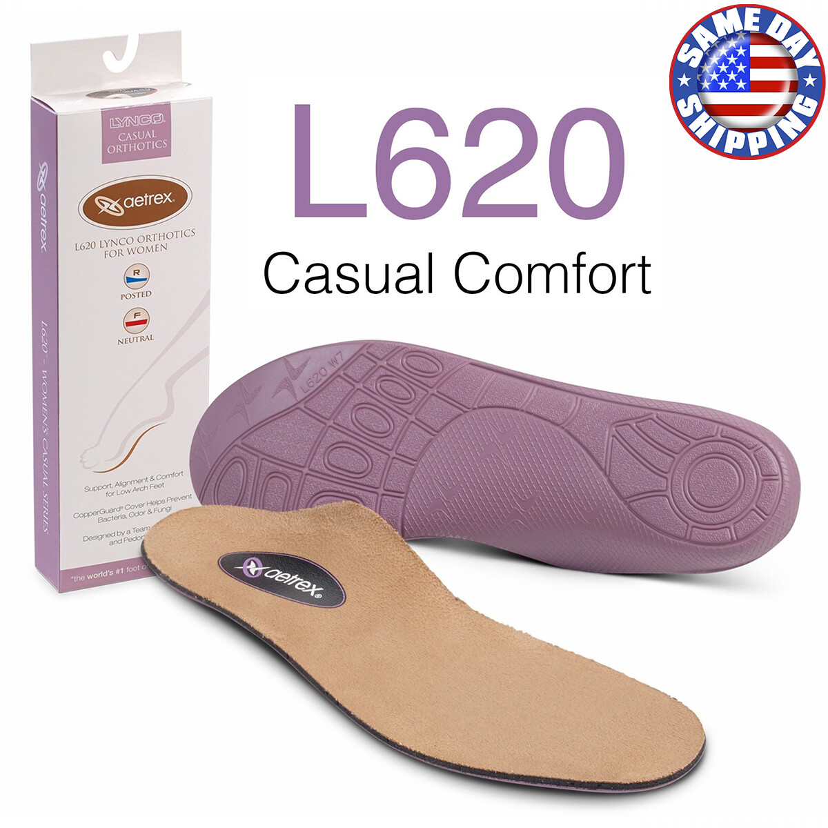 Aetrex L620 Women's Casual Comfort NEUTRAL ARCH W/ Posted Heel Support Orthotic