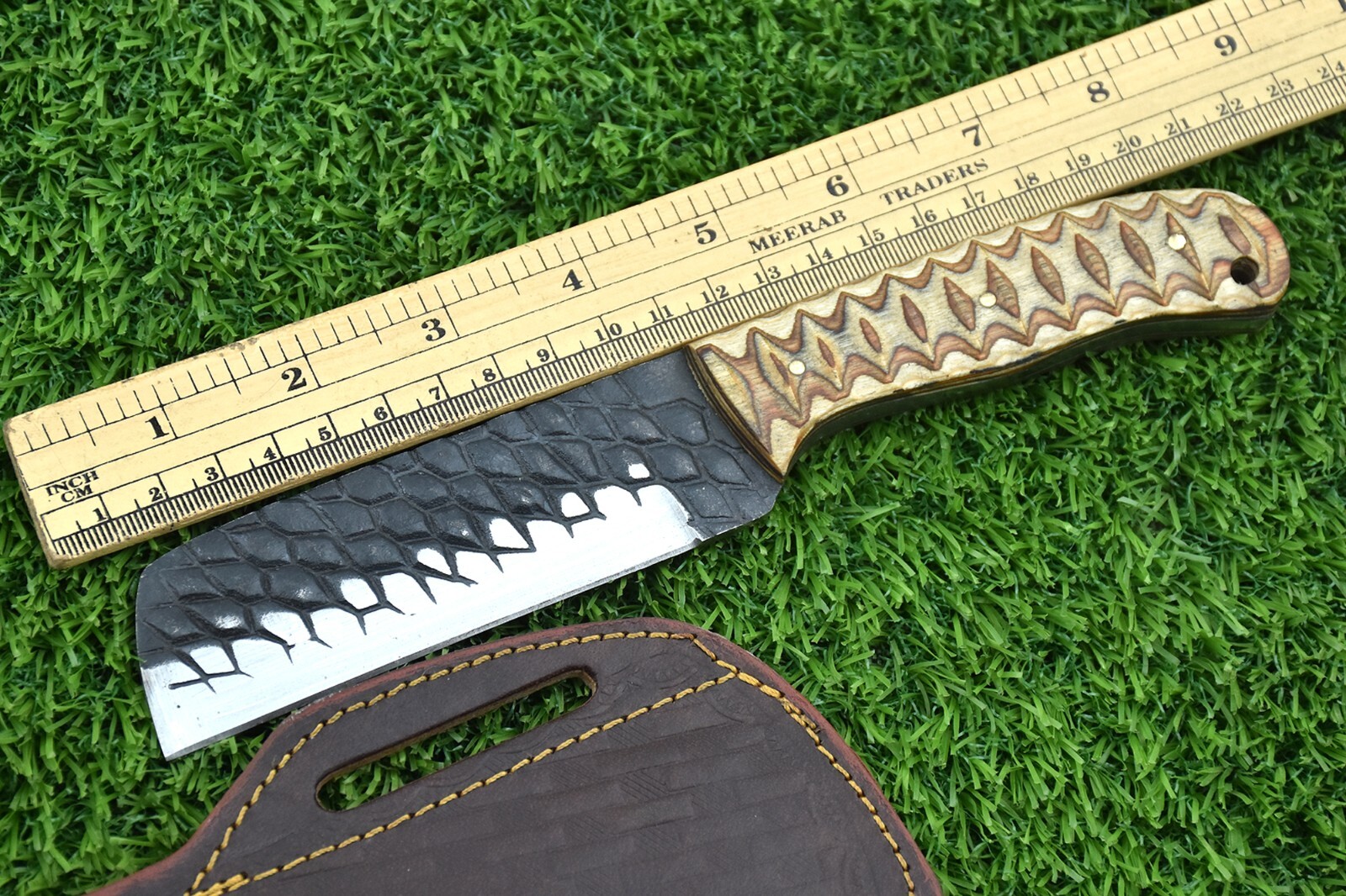 Carbon steel forged Blade Cow Boy/BullCutter knife with  Leather sheath -3116